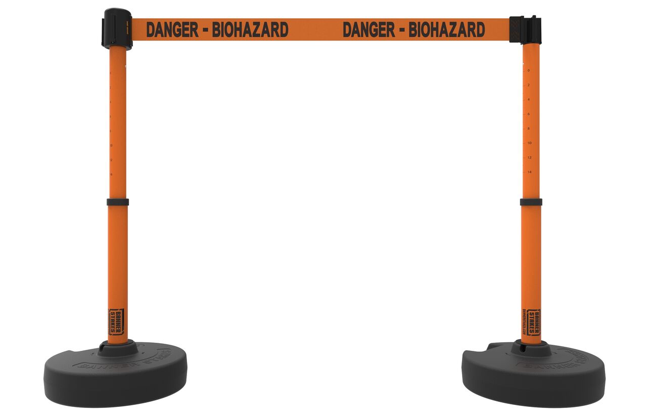 Banner Stakes Plus Barrier Set X2 With Orange "Danger - Biohazard" Banner